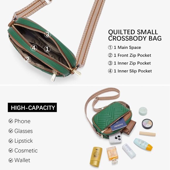 Women Green With Brown Imported Vegan Leather Small Shoulder Crossbody Handbags - Picture 4 of 5